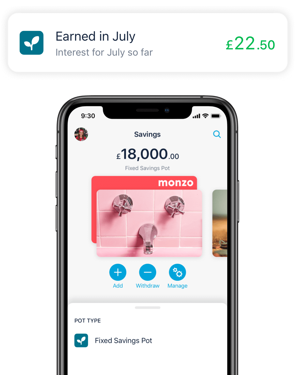 Monzo app showing a notification your interested earned this month
