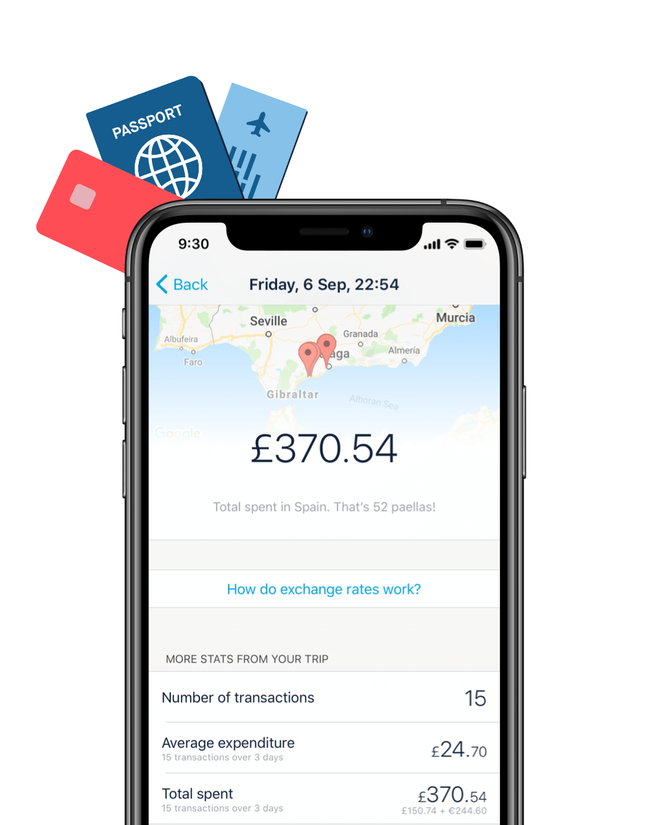 Monzo app showing a trip transaction summary